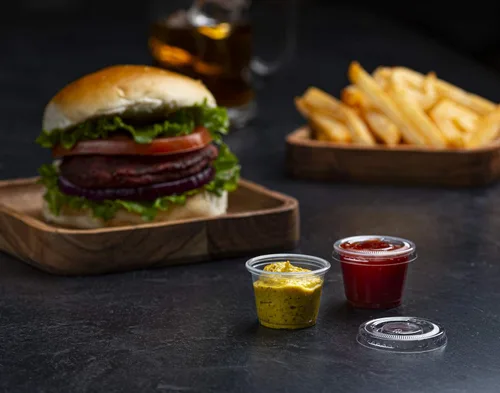 Miniatura 3 de Paquete de 100 tazas de porción – Tazas de 1 onza con tapas, a prueba de fugas y apilables, vasos de gelatina, tazas de condimentos