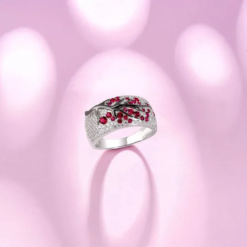 Miniatura 3 de Santuzza Anillo de plata de ley 925, anillo de cerezo de circonita cúbica para mujer, Circonita, plata de ley 925