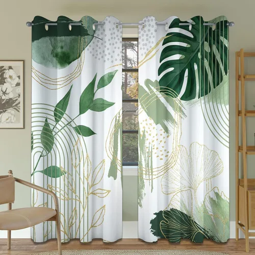 Miniatura 47 de Cortinas opacas negras y doradas, cortinas modernas de mediados de siglo para dormitorio, sala de estar, 63 pulgadas de largo, juego de 2 paneles
