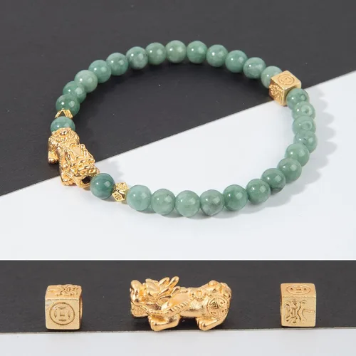 Miniatura 3 de Fengshui Pulsera de riqueza verde Pulsera de jade real para mujer Atrae pulseras adineradas afortunadas