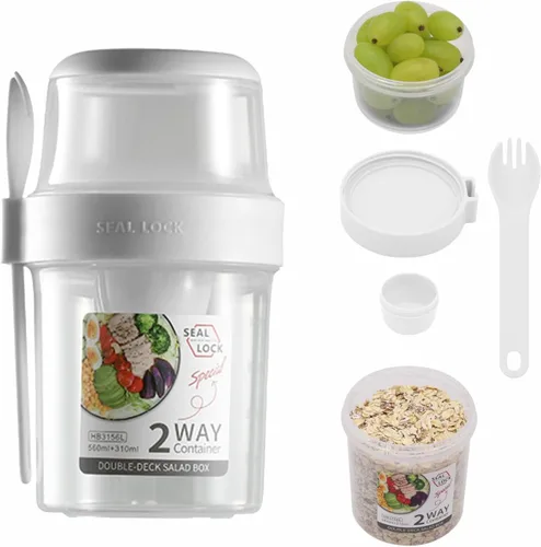 Miniatura 11 de Tazas de desayuno sobre la marcha, taza de ensalada para llevar, cereales de yogur, avena durante la noche, recipientes para parfait y aderezo