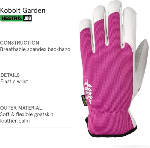 Miniatura 3 de Hestra Job Kobolt Garden Glove, Leather Gardening Gloves for Pruning, Digging, & Outdoor Yard Work for Men & Women Fucsia