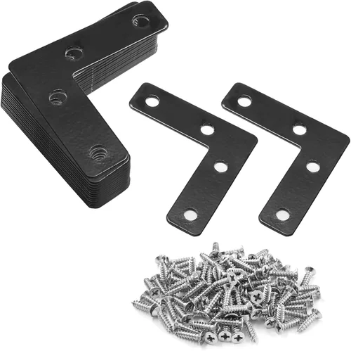 Miniatura 12 de Uenhoy 20 placas planas en forma de L de 2.36 x 2.36 pulgadas, soporte de esquina plana en ángulo recto, negro
