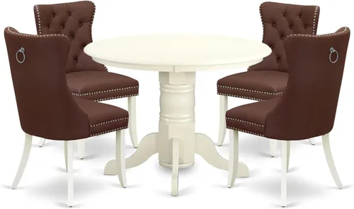 Miniatura 16 de East West Furniture SHDA5-WHI-13 - Juego de cocina de 5 piezas, incluye una mesa de comedor redonda con pedestal y 4 sillas Parson tapizadas de tela
