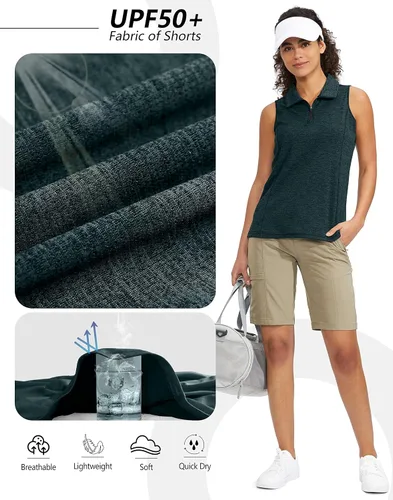 Miniatura 5 de Viodia Camiseta de golf sin mangas para mujer, con cremallera, de secado rápido, camisetas polo para mujer, ropa de golf