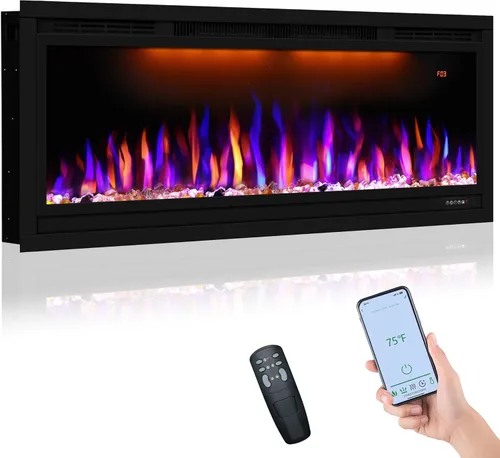 Miniatura 12 de Valuxhome Inserto de chimenea eléctrica empotrada de 40 pulgadas y montado en la pared con aplicación, toque de pantalla y control remoto, 13