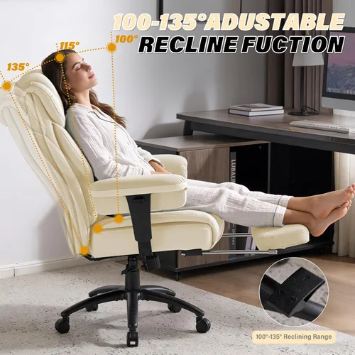 Miniatura 8 de Silla de oficina grande y alta de 400 libras con reposapiés y soporte de madera para cintura, silla ergonómica para juegos con reposabrazos 2D