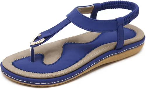 SHIBEVER Sandalias bohemias para mujer de verano con cuentas y tirantes delgados al tobillo, zapatos elegantes