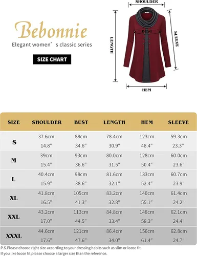 Miniatura 6 de Bebonnie - Túnica de manga larga con cuello redondo para mujer con botones