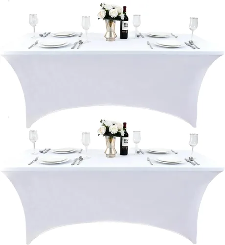 Miniatura 49 de Paquete de 2 Cubiertas de Mesa de Spandex de 4 pies para Mesas Plegables Rectangulares - Manteles Elásticos Ajustados Resistentes a las Arrugas