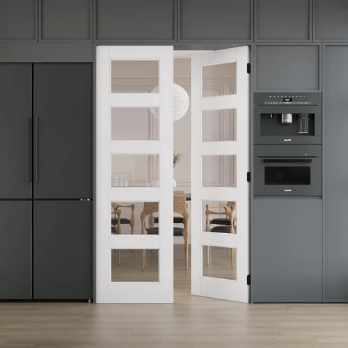 Miniatura 17 de WINSTELLAR - Losa de puerta de vidrio transparente preconstruida de 18 x 80 pulgadas, 3-Lite, puertas interiores pintables para el hogar