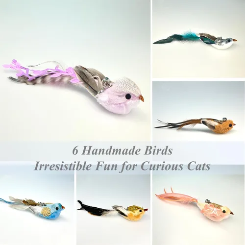 Miniatura 4 de Juego de 12 juguetes interactivos de varita de plumas para gatos, 11 recambios de pájaros y plumas con campanas + varita de succión flexible, diseño