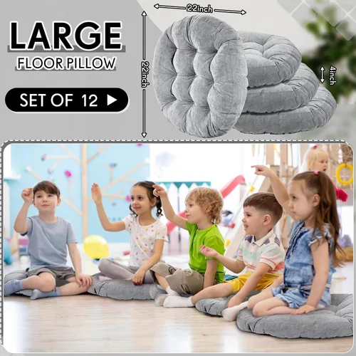 Miniatura 2 de Almohadas de suelo Jerify 22 x 22 Pulgadas Redondas Cuadradas Grandes Almohada de meditación para piso para aula Meditación para adultos Picnic Gris