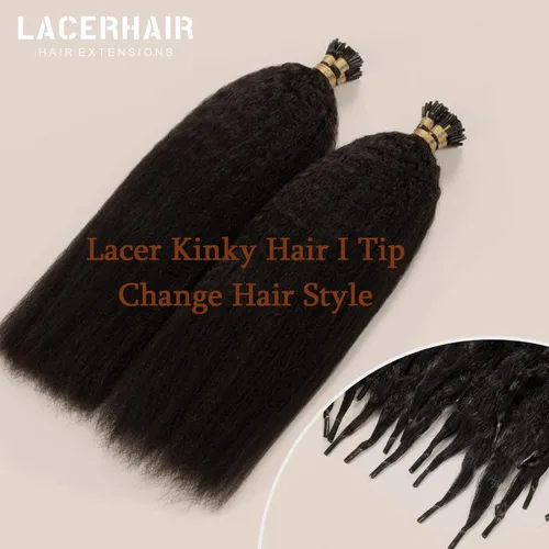 Miniatura 5 de Lacer Extensiones de cabello humano con punta en I, extensiones de cabello humano rizado lacio color negro natural, 1B de 12 pulgadas, extensiones