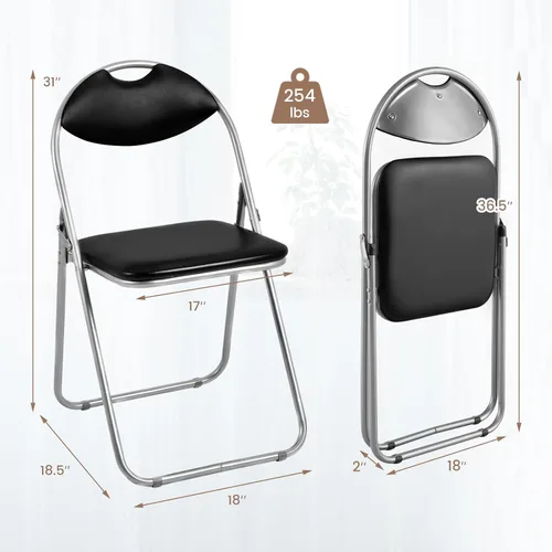 Miniatura 3 de S AFSTAR Juego de 2 sillas plegables, sillas plegables de metal con asas de transporte, asientos acolchados, almohadillas antideslizantes, sillas