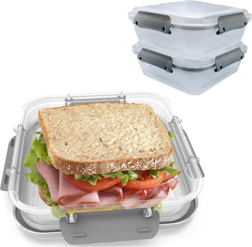 Contenedor de sándwich: 2 unidades reutilizables, sin BPA, almacenamiento de alimentos de plástico con tapa a presión a prueba de fugas