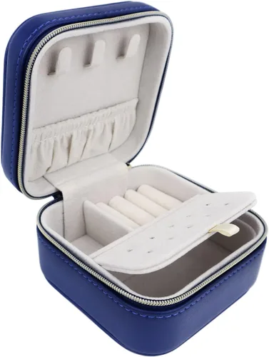 BareTulip Viaje-Joyería-Joyería-Pequeña Joyería-Portátil-Joyero Mini-Joyero Viaje Joyería-Organizador Cuero Viaje-Estuche Azul