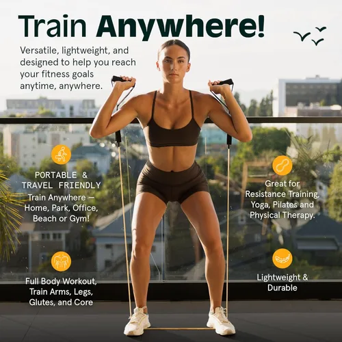 Miniatura 3 de Retrospec Juego de Bandas de Resistencia para Entrenar - 5 Bandas Apilables, Asas y Anclaje de Puerta - Equipo de Fitness Portátil para Terapia