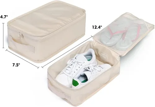 Miniatura 4 de JJ POWER Bolsas de viaje para zapatos, organizador plegable impermeable para zapatos de doble capa, Crema, Uso diario