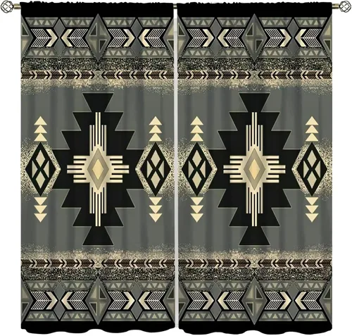 Miniatura 7 de Cortinas aztecas, patrón étnico tribal nativo del suroeste, estilo bohemio occidental, geométrico, tratamientos de ventana para sala de estar, juego