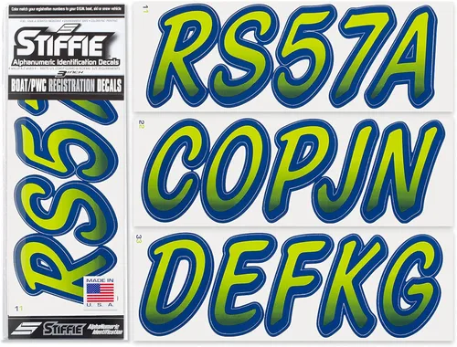 Stiffie Whipline - Calcomanías de registro para barcos y embarcaciones personales, adhesivos de números y letras, color verde atómico/azul marino, 3