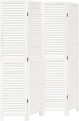vidaXL Divisor de habitación de 4 paneles, color blanco, pantalla de privacidad de madera de Paulownia para dormitorio, sala de estar, oficina,