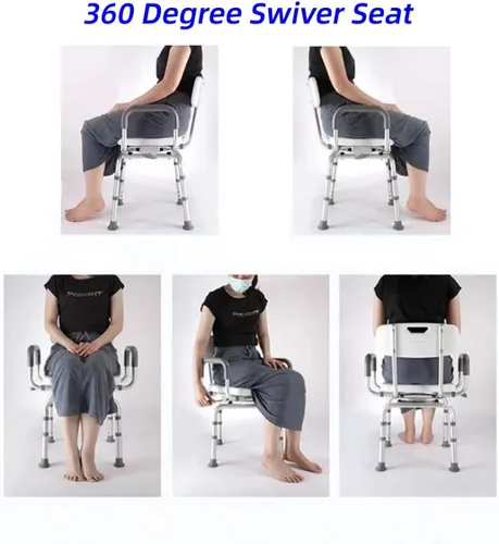 Miniatura 5 de Silla de ducha giratoria de 360° para ducha interior, asientos de ducha para personas mayores con brazos y espalda, banco de transferencia de bañera