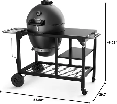 Miniatura 10 de Brand-Man - Parrilla de carbón y ahumador Kamado de acero - Rejillas de hierro fundido de 22 pulgadas, cesta de parrilla, carrito de mesa