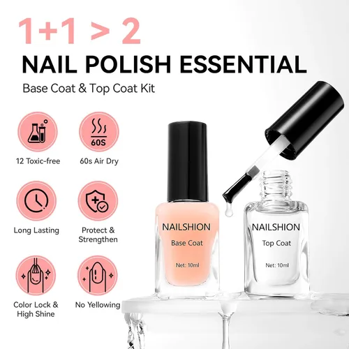 Miniatura 4 de Capa Base Superior, Capa Base Rellenadora de Crestas Melocotón Nude Esmalte de Uñas Transparente, Enriquecido con VE Calcio Fortalecedor, Secado