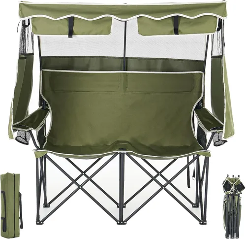 Miniatura 14 de ABORON Silla de camping con toldo, silla de playa plegable con sombra, silla portátil para exteriores con portavasos y bolsa refrigeradora