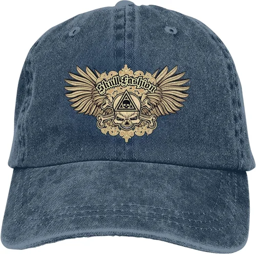 Miniatura 9 de Cowboy Hat Trendy Hats for Man and Women Djustable Four Season Outdoor Baseball Cap of Hell Skull with Angel Navy Blue