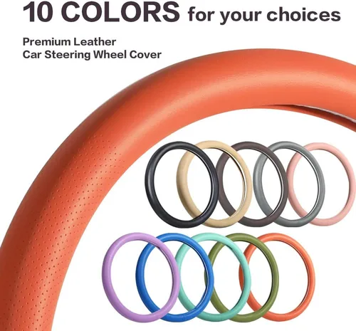 Miniatura 5 de Funda universal para volante de automóvil, de cuero prémium de 15 pulgadas, con el mejor agarre, diseño perforado, transpirable, antideslizante