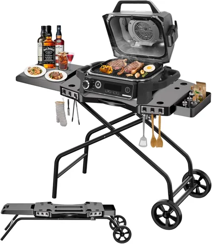 GRISUN Carrito plegable para parrilla Ninja OG700–OG750 y Blackstone de 22 pulgadas | Soporte portátil para barbacoa con ruedas, mesa auxiliar y