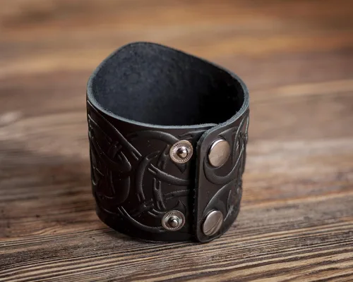 Miniatura 6 de Brazaletes de Cuero 100% Auténtico Hechos a Mano - Guante de Muñeca - Pulseras de Cuero Reales - Brazaletes de Armadura de Cosplay Vikingo