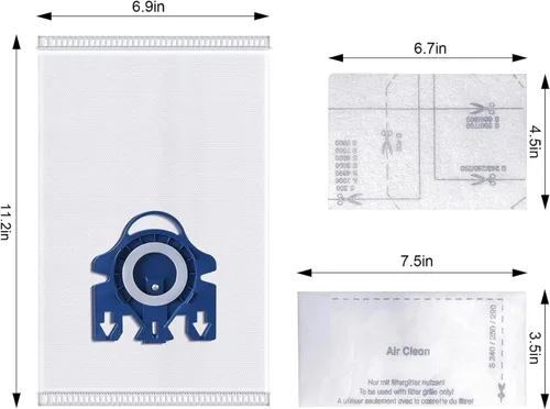 Miniatura 8 de Paquete de 12 bolsas 3D Airclean compatibles con Miele 3D GN bolsas de aspiradora completas C2 C3, Classic C1, S8, S5, S2, S227/S240 S270/S280 S400