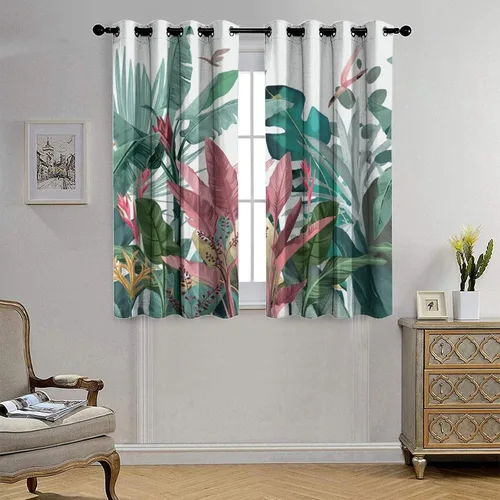 Miniatura 4 de Cortinas abstractas de hojas tropicales, acuarela tropical, hojas de palma, verano hawaiano, plátano, aislamiento térmico, cortinas completas