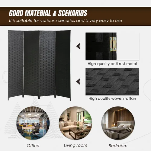 Miniatura 5 de PayLessHere Divisor de ambientes de malla de madera de 6 pies, tejido a mano, pantalla de división portátil plegable para interiores de 4 paneles
