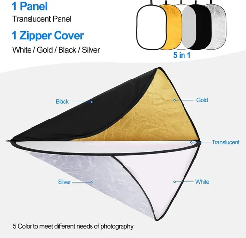 Miniatura 3 de EMART Reflector de fotografía plegable 5 en 1 de 24 x 36 pulgadas con bolsa, panel portátil ovalado grande para video de estudio, retrato, tiro al