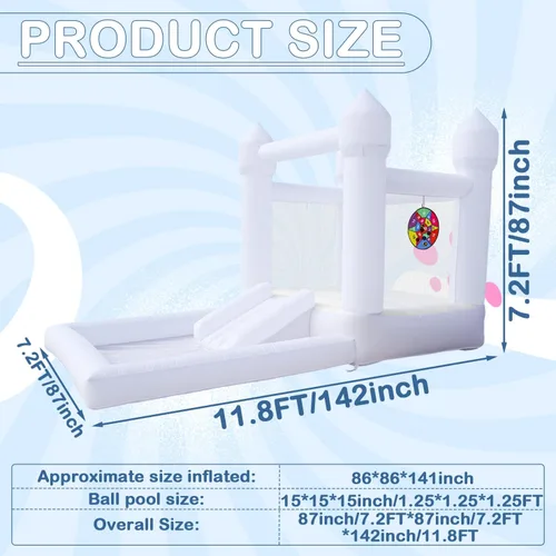 Miniatura 2 de Casa inflable blanca de rebote para niños, casa inflable blanca con soplador UL, piscina de bolas grande y espaciosa sala de diversión para niños
