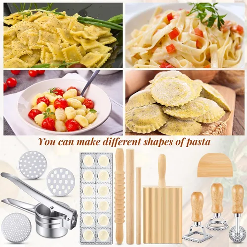 Miniatura 6 de Tioncy Juego de 10 herramientas para hacer pasta, incluye prensa para hacer ravioles, tabla de ñoquis, cortador de papas, cortador de ñoquis