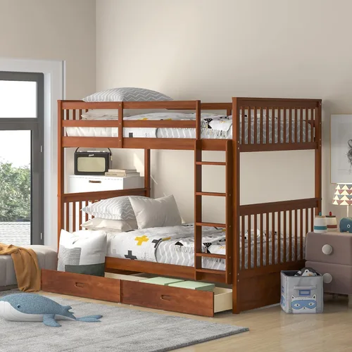 Miniatura 13 de Harper&Bright Designs - Litera individual sobre individual con barandilla de seguridad, escalera, cama nido individual con 3 cajones para niños