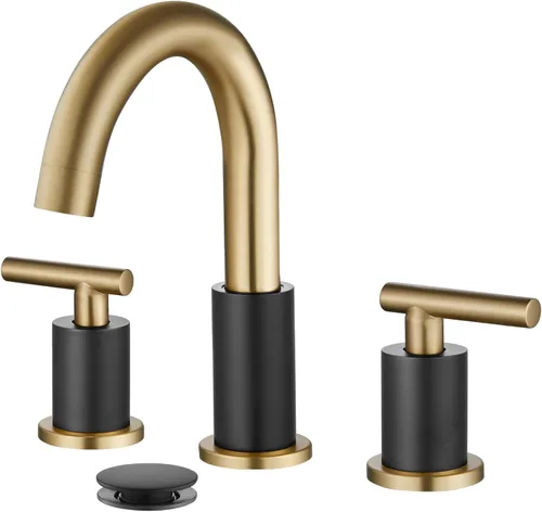 Miniatura 17 de gotonovo Grifo de Lavabo de Baño de 3 Orificios 2 Manijas con Desagüe Emergente con Válvulas Mezcladoras de Agua Caliente y Fría Grifo de Baño Negro