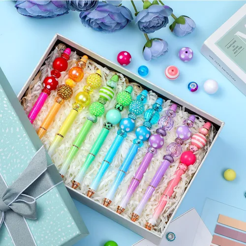 Miniatura 7 de Chivao 20 bolígrafos de metal con cuentas, varios colores, con 40 repuestos, tinta negra para niños, mujeres, estudiantes, regalo, oficina, escuela