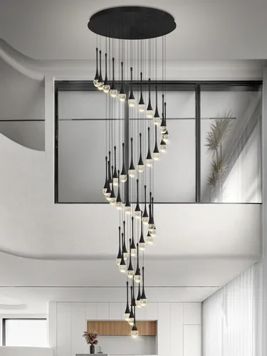 Miniatura 38 de ykolupty Candelabro Moderno de 138'', 20 Luces, Lámpara Colgante Moderna Negra, Candelabro Grande para Escalera, Vestíbulo, Sala de Estar, Negro