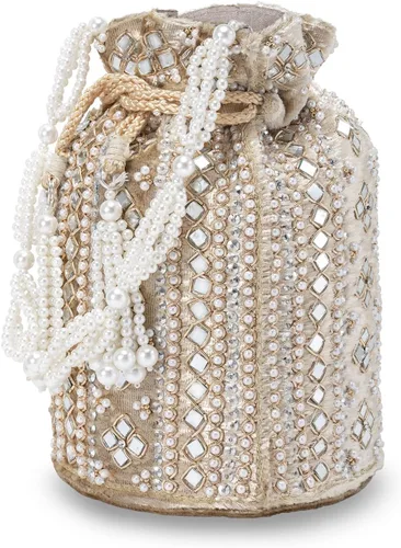 Miniatura 9 de Aheli Indian Potli - Bolso de noche para mujer, bolso de mano étnico para novia con cordón