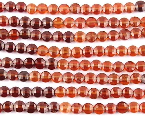 Miniatura 4 de Cuentas naturales de granate hesonita AAA, filamento de cuentas de forma de moneda de 0.118 in, cuentas redondas facetadas, cuentas de Briolette