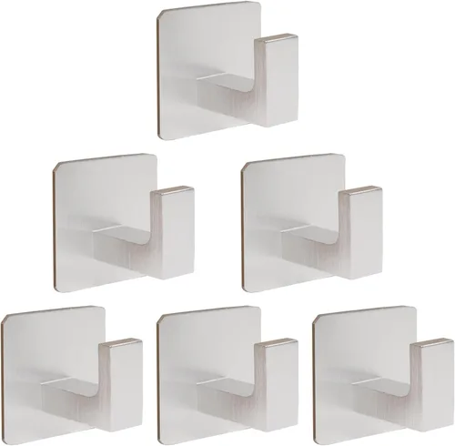 Ganchos para Toallas de Baño, Paquete de 6 Ganchos Cuadrados Autoadhesivos para Abrigos, Gancho Resistente para Bata Sin Perforaciones, Colgador de