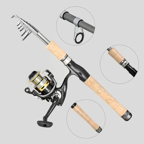 Miniatura 2 de Combo de caña de pescar de 2 piezas, caña de pescar de fibra de carbono, 12 +1 rodamientos blindados de acero inoxidable BB Spinning Carretes