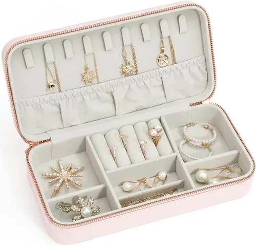 Miniatura 101 de Joyero pequeño, joyero de viaje portátil para mujer, mini organizador de viaje de 2 capas, regalo para mujeres y niñas, negro A