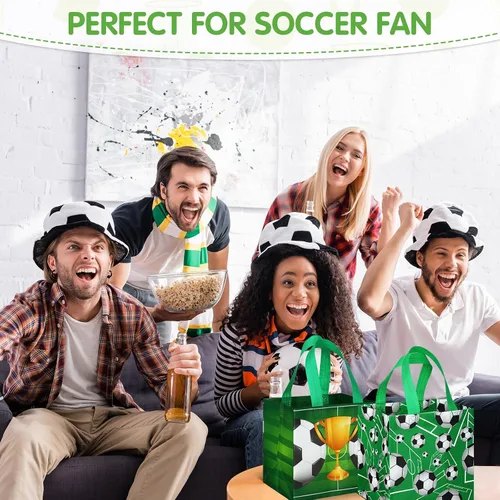 Miniatura 5 de Kigeli 60 bolsas de golosinas de fútbol, bolsas de regalo de fiesta de fútbol, reutilizables, no tejidas, bolsas de dulces con asas para fiesta